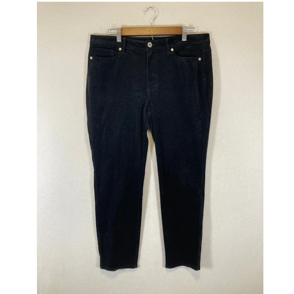 Classic‎ Dark Academia J. Jill Womens 12 Black Fine Wale Corduroy Straight Pants